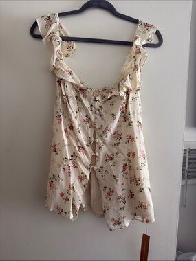 Reformation Cream Floral Button-Front Top with Pink Roses